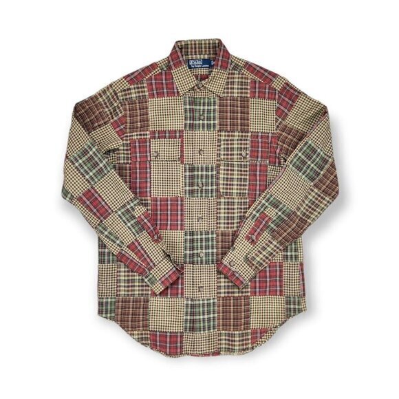 Vintage Polo Ralph‎ Lauren Madras Patchwork Button Shirt Long Sleeve Mens Small - Picture 1 of 4